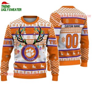 Custom Clemson Tigers Special Reindeer Light Ugly Christmas Sweater 1