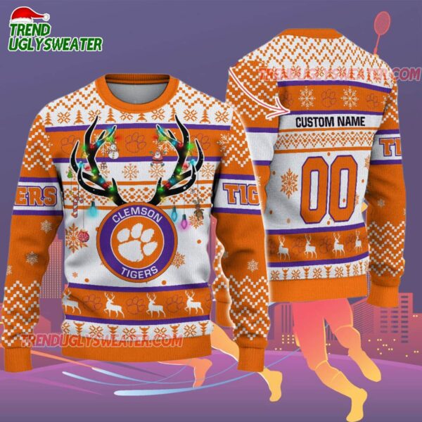 Custom Clemson Tigers Special Reindeer Light Ugly Christmas Sweater 2