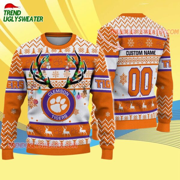 Custom Clemson Tigers Special Reindeer Light Ugly Christmas Sweater 4