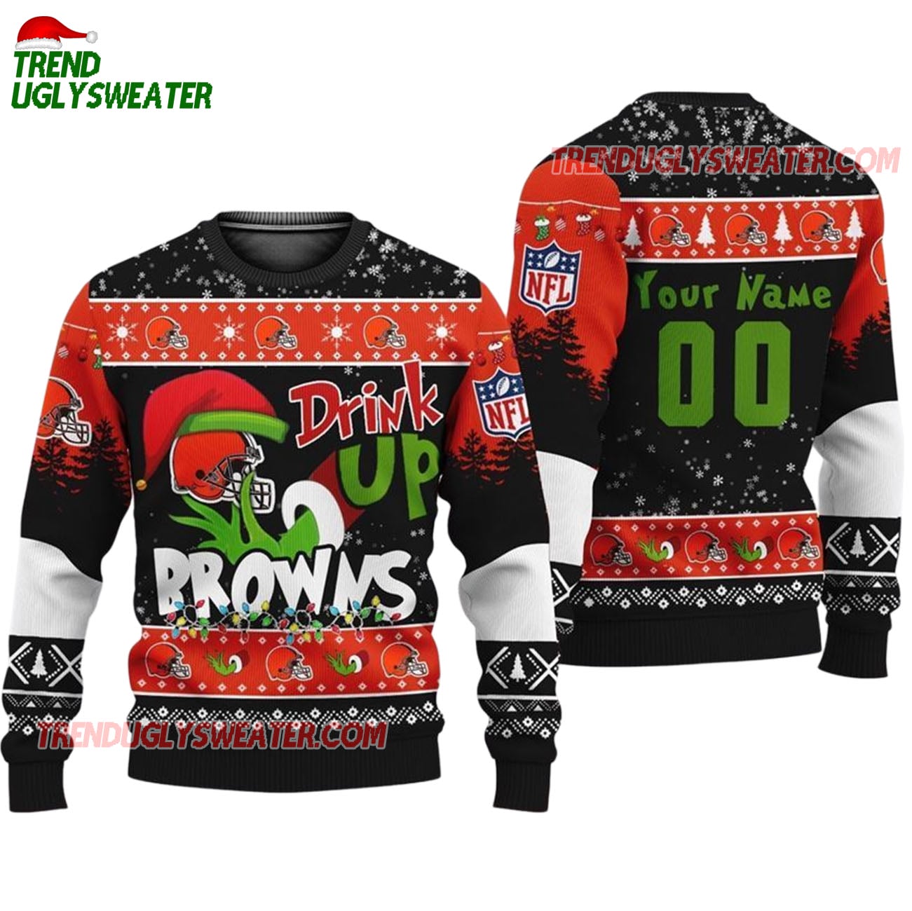 Custom Cleveland Browns Drink Up The Grinch Christmas Ugly Sweater Custom Cleveland Browns Drink Up The Grinch Christmas Ugly Sweater