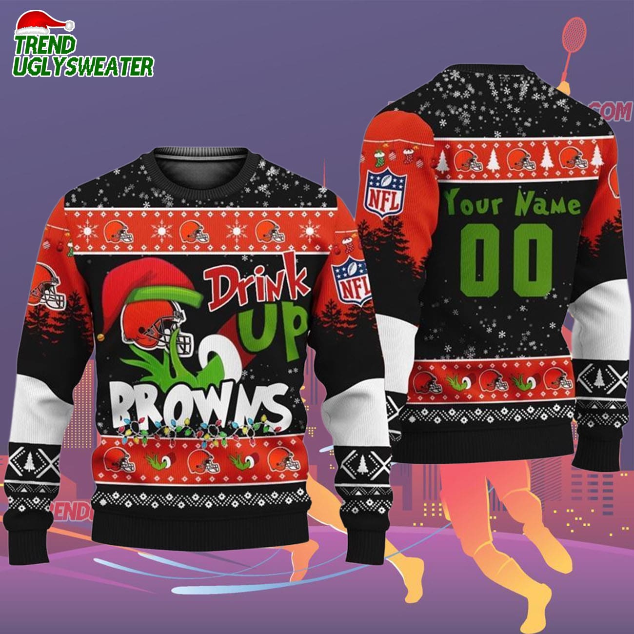Custom Cleveland Browns Drink Up The Grinch Christmas Ugly Sweater Custom Cleveland Browns Drink Up The Grinch Christmas Ugly Sweater