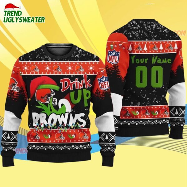 Custom Cleveland Browns Drink Up The Grinch Christmas Ugly Sweater 4