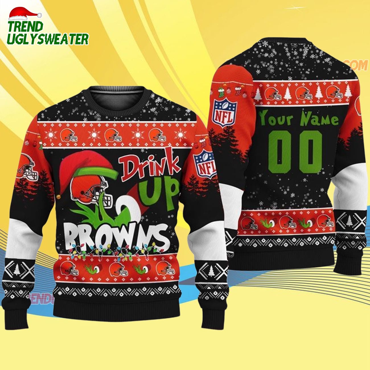 Custom Cleveland Browns Drink Up The Grinch Christmas Ugly Sweater Custom Cleveland Browns Drink Up The Grinch Christmas Ugly Sweater