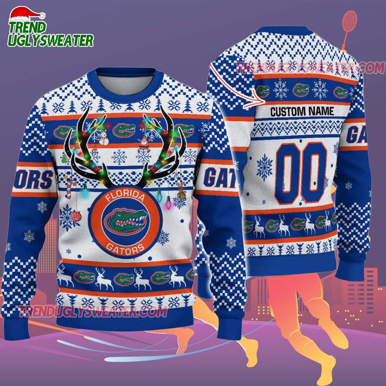 Custom Florida Gators Special Reindeer Light Ugly Christmas Sweater Custom Florida Gators Special Reindeer Light Ugly Christmas Sweater