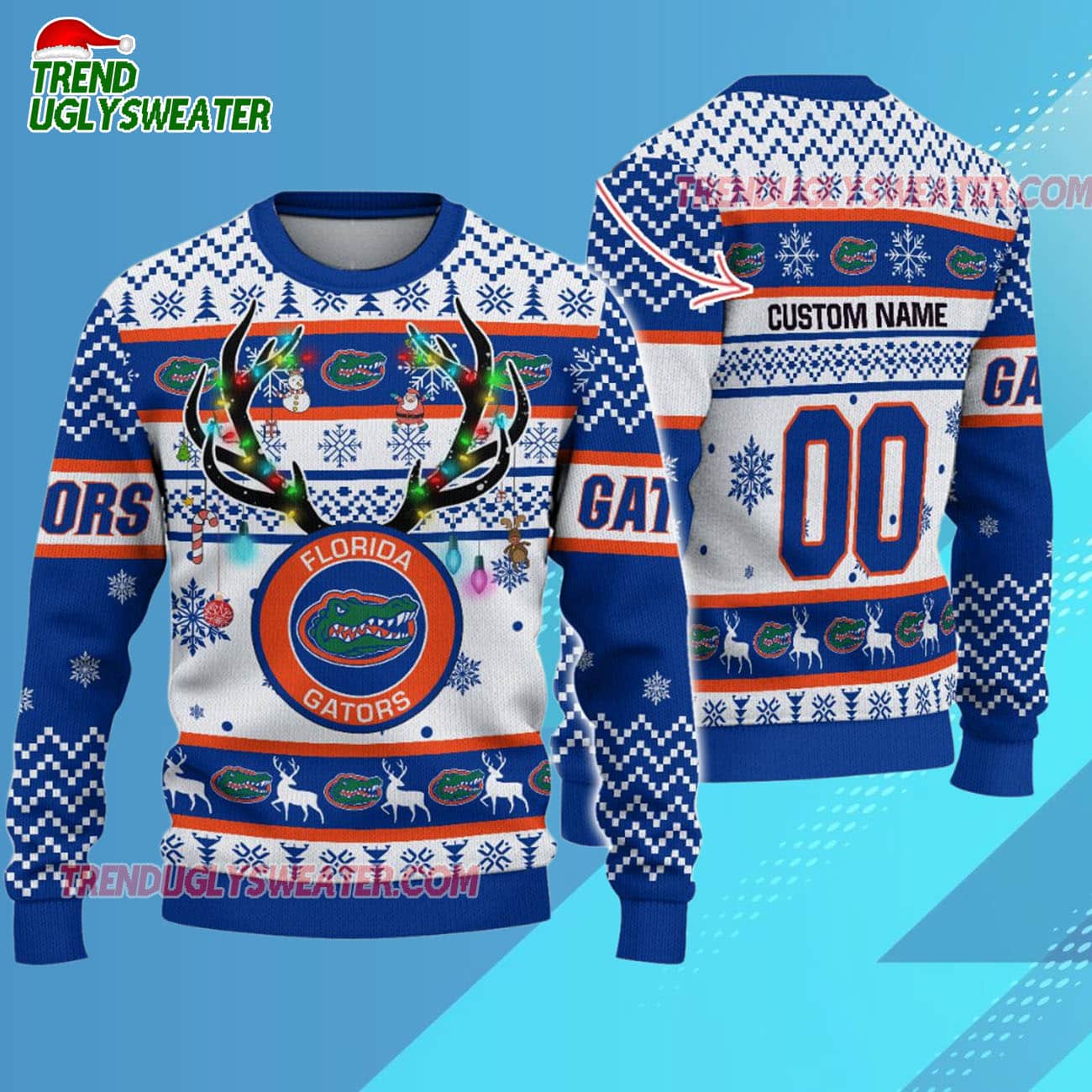 Custom Florida Gators Special Reindeer Light Ugly Christmas Sweater Custom Florida Gators Special Reindeer Light Ugly Christmas Sweater