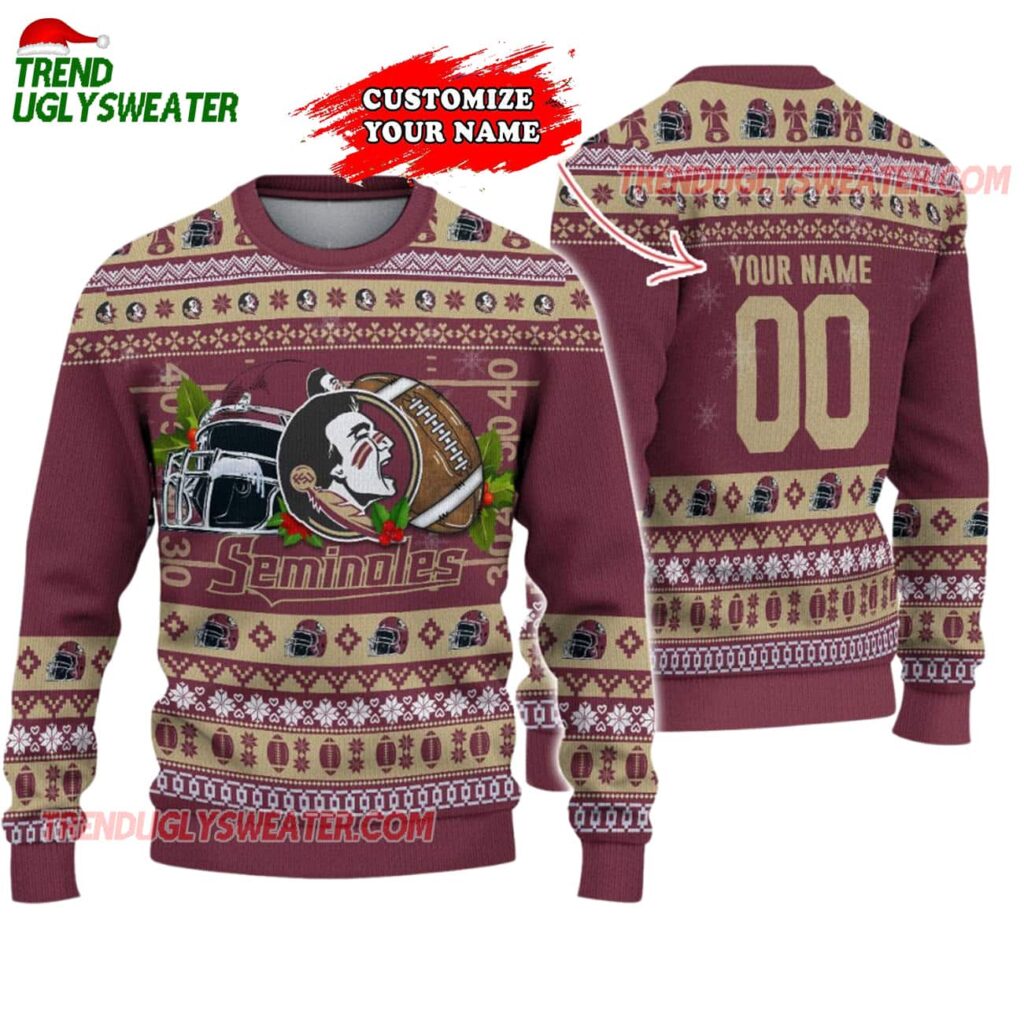 Custom Florida State Seminoles Logo Team Football Christmas Ugly Sweater 1