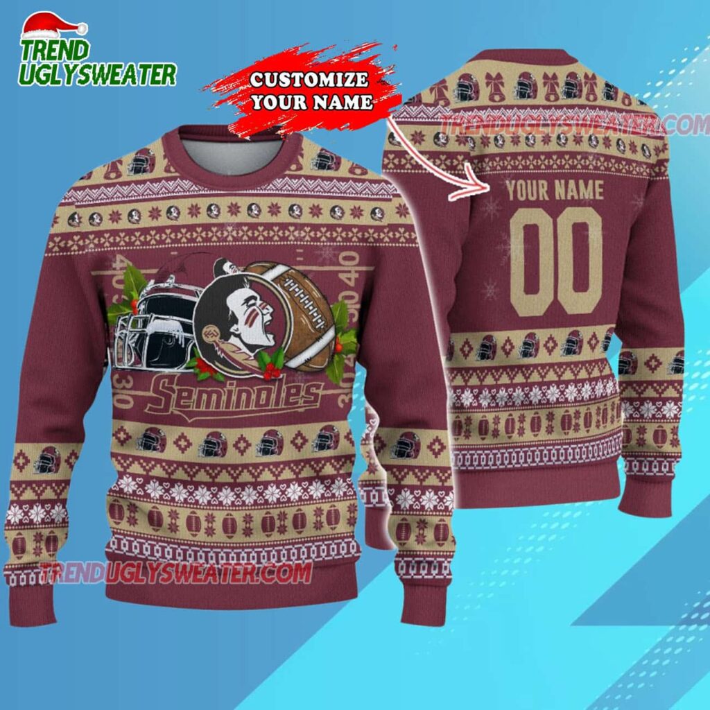 Custom Florida State Seminoles Logo Team Football Christmas Ugly Sweater 3