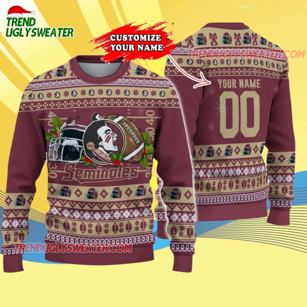 Custom Florida State Seminoles Logo Team Football Christmas Ugly Sweater 4