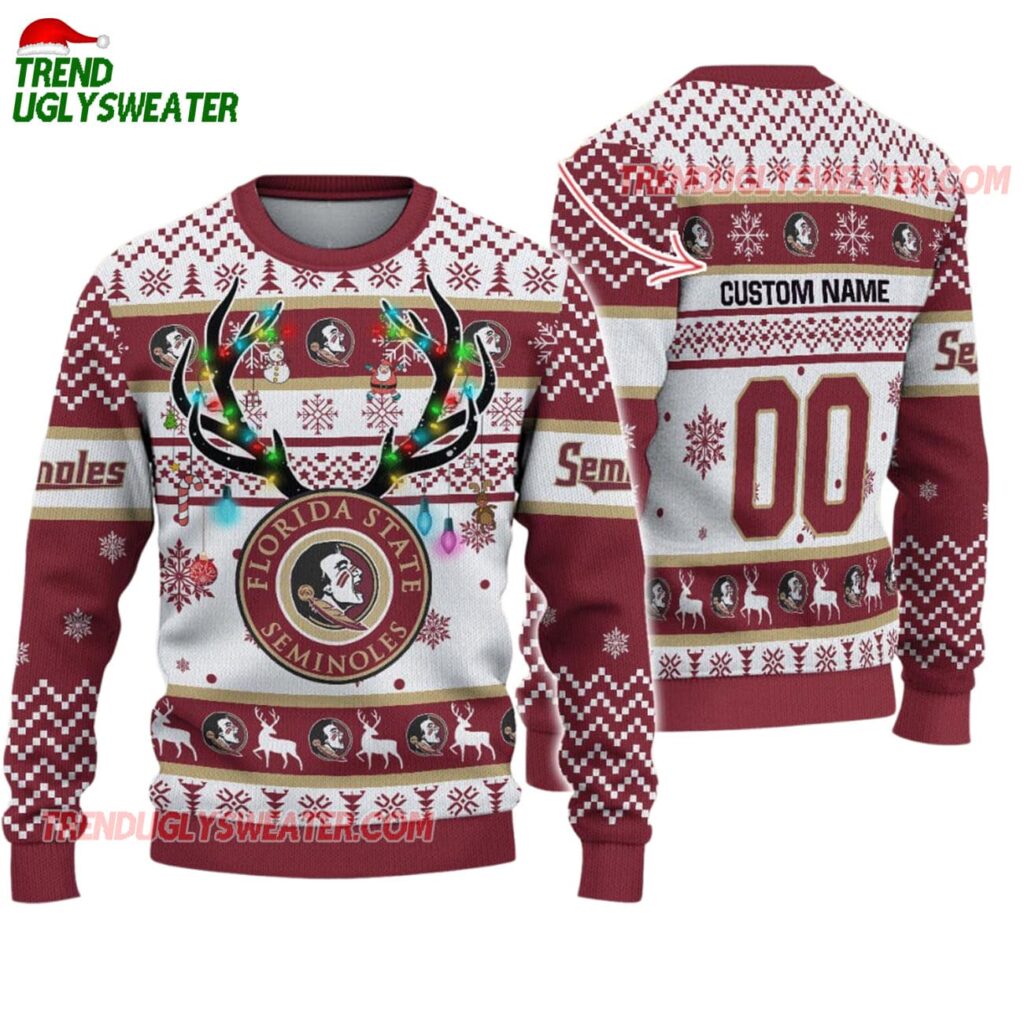 Custom Florida State Seminoles Special Reindeer Light Ugly Christmas Sweater 1