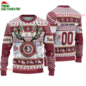 Custom Florida State Seminoles Special Reindeer Light Ugly Christmas Sweater 1