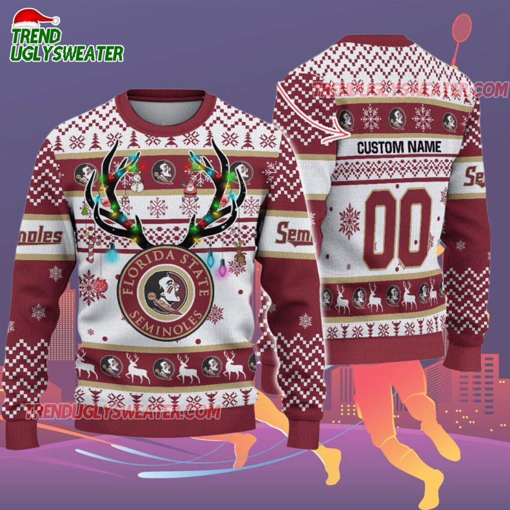 Custom Florida State Seminoles Special Reindeer Light Ugly Christmas Sweater 2
