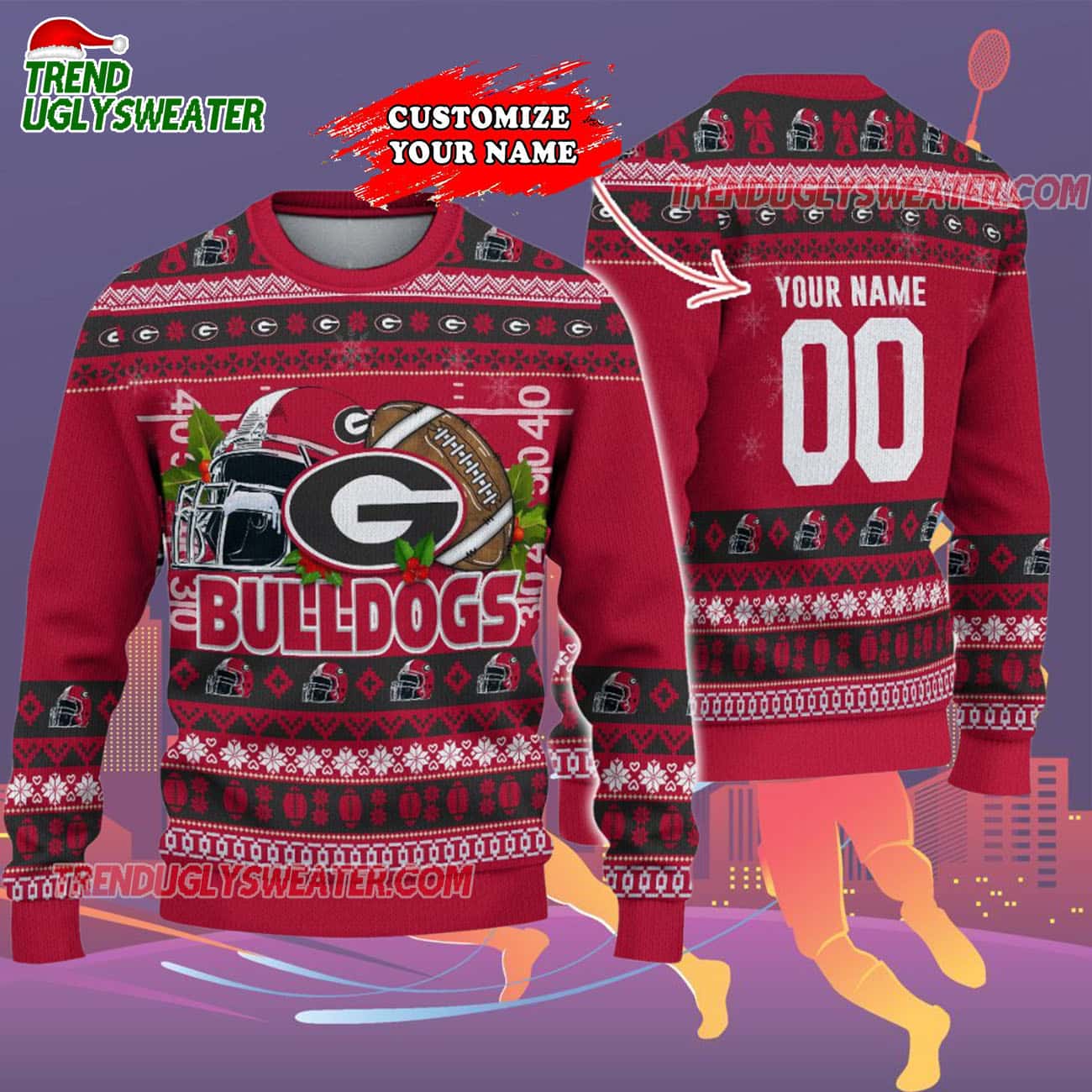 Custom Georgia Bulldogs Logo Team Football Christmas Ugly Sweater Custom Georgia Bulldogs Logo Team Football Christmas Ugly Sweater