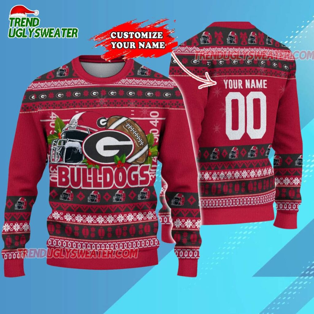 Custom Georgia Bulldogs Logo Team Football Christmas Ugly Sweater 3