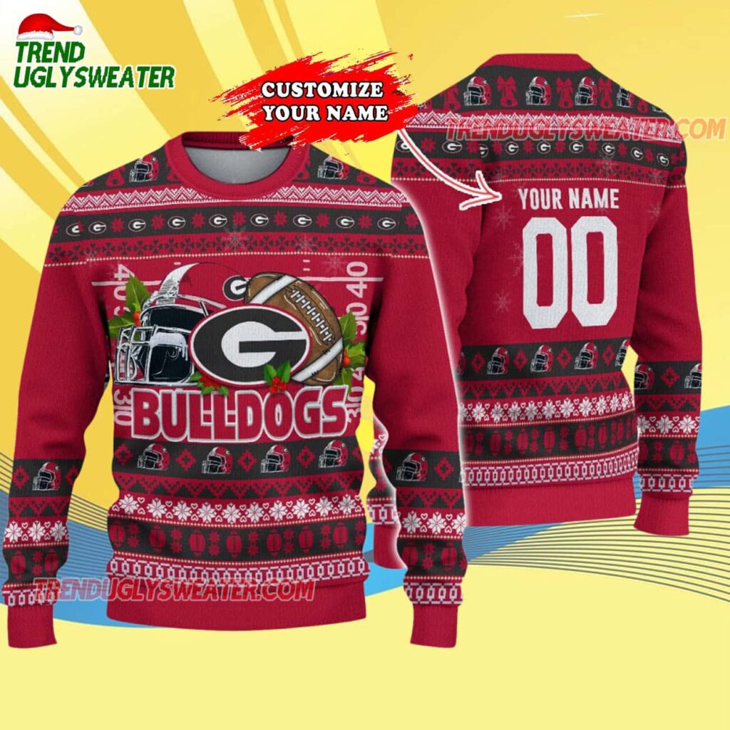 Custom Georgia Bulldogs Logo Team Football Christmas Ugly Sweater 4