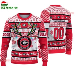 Custom Georgia Bulldogs Special Reindeer Light Ugly Christmas Sweater 1