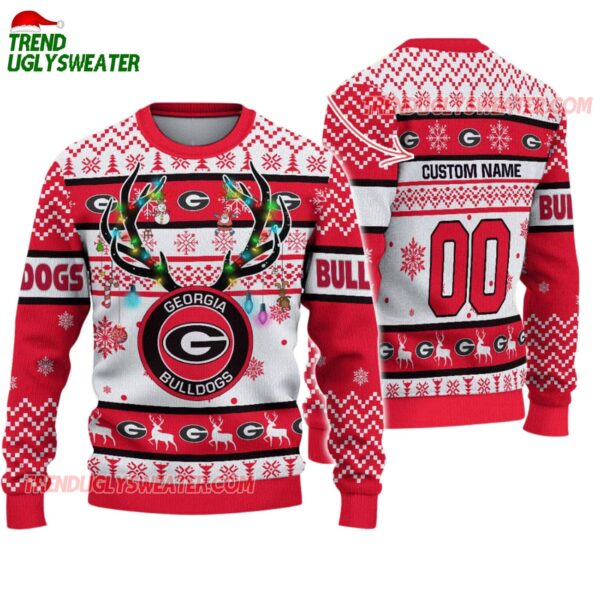 Custom Georgia Bulldogs Special Reindeer Light Ugly Christmas Sweater 1