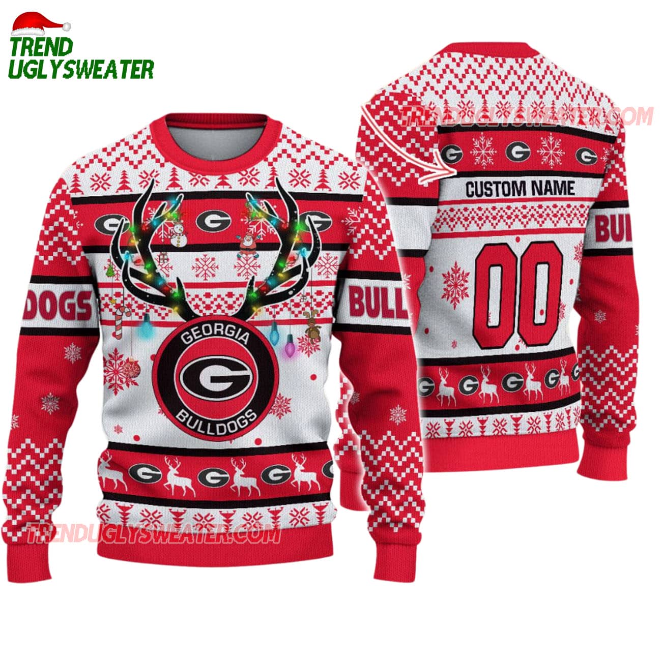 Custom Georgia Bulldogs Special Reindeer Light Ugly Christmas Sweater Custom Georgia Bulldogs Special Reindeer Light Ugly Christmas Sweater