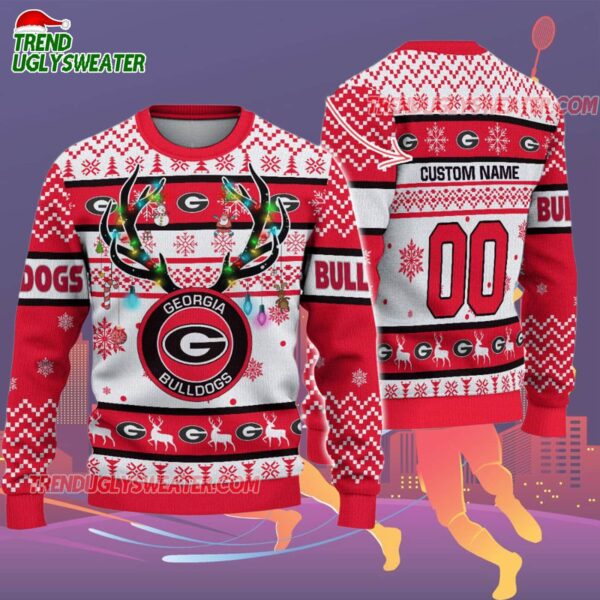 Custom Georgia Bulldogs Special Reindeer Light Ugly Christmas Sweater 2