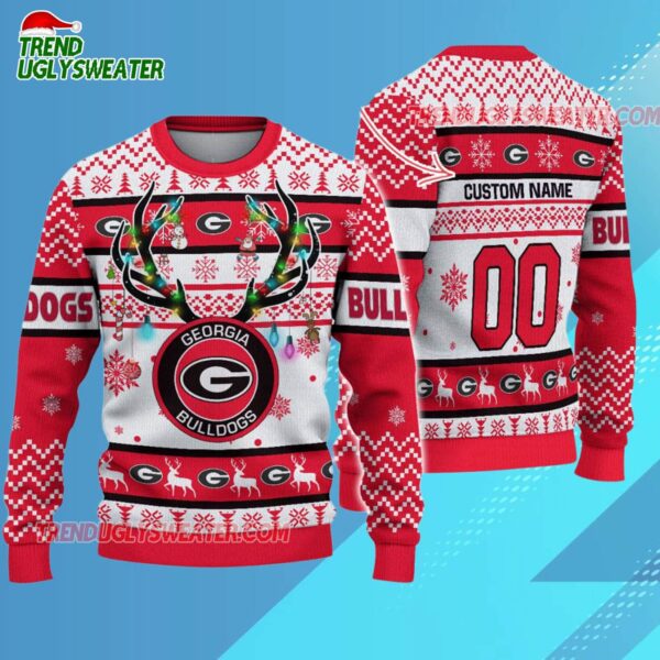 Custom Georgia Bulldogs Special Reindeer Light Ugly Christmas Sweater 3