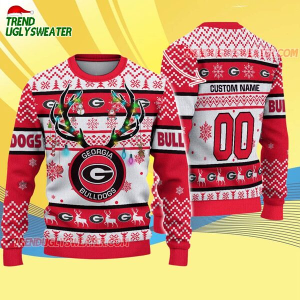 Custom Georgia Bulldogs Special Reindeer Light Ugly Christmas Sweater 4