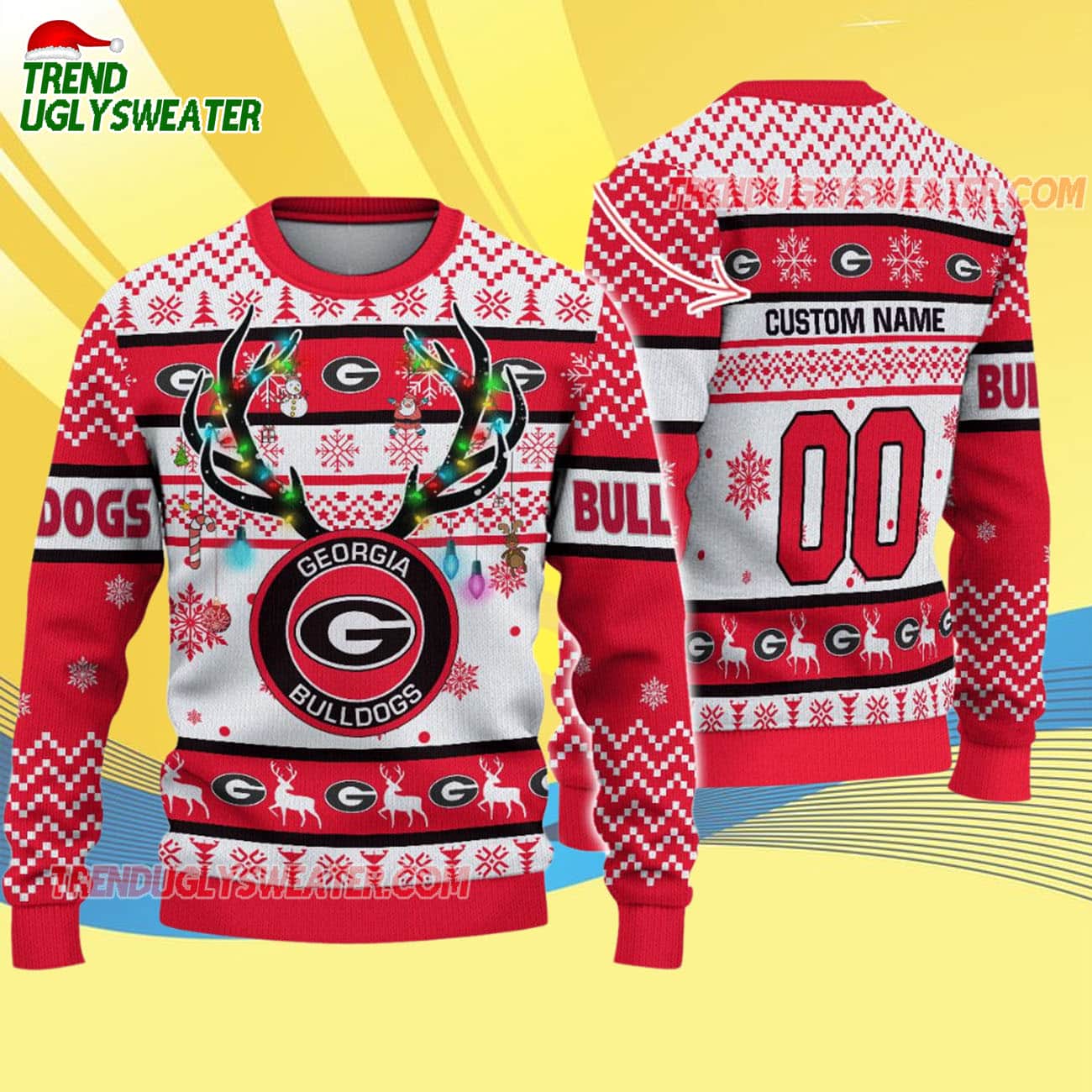 Custom Georgia Bulldogs Special Reindeer Light Ugly Christmas Sweater Custom Georgia Bulldogs Special Reindeer Light Ugly Christmas Sweater