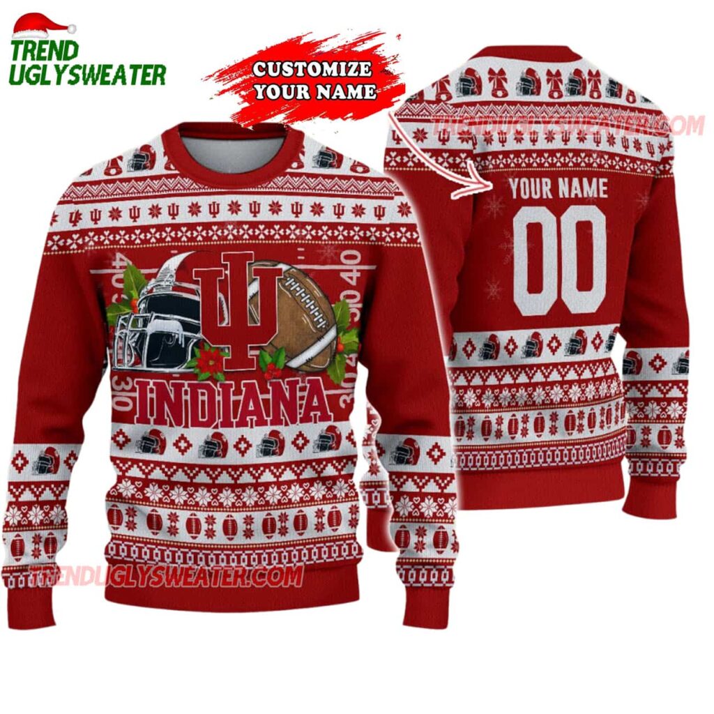 Custom Indiana Hoosiers Logo Team Football Christmas Ugly Sweater 1