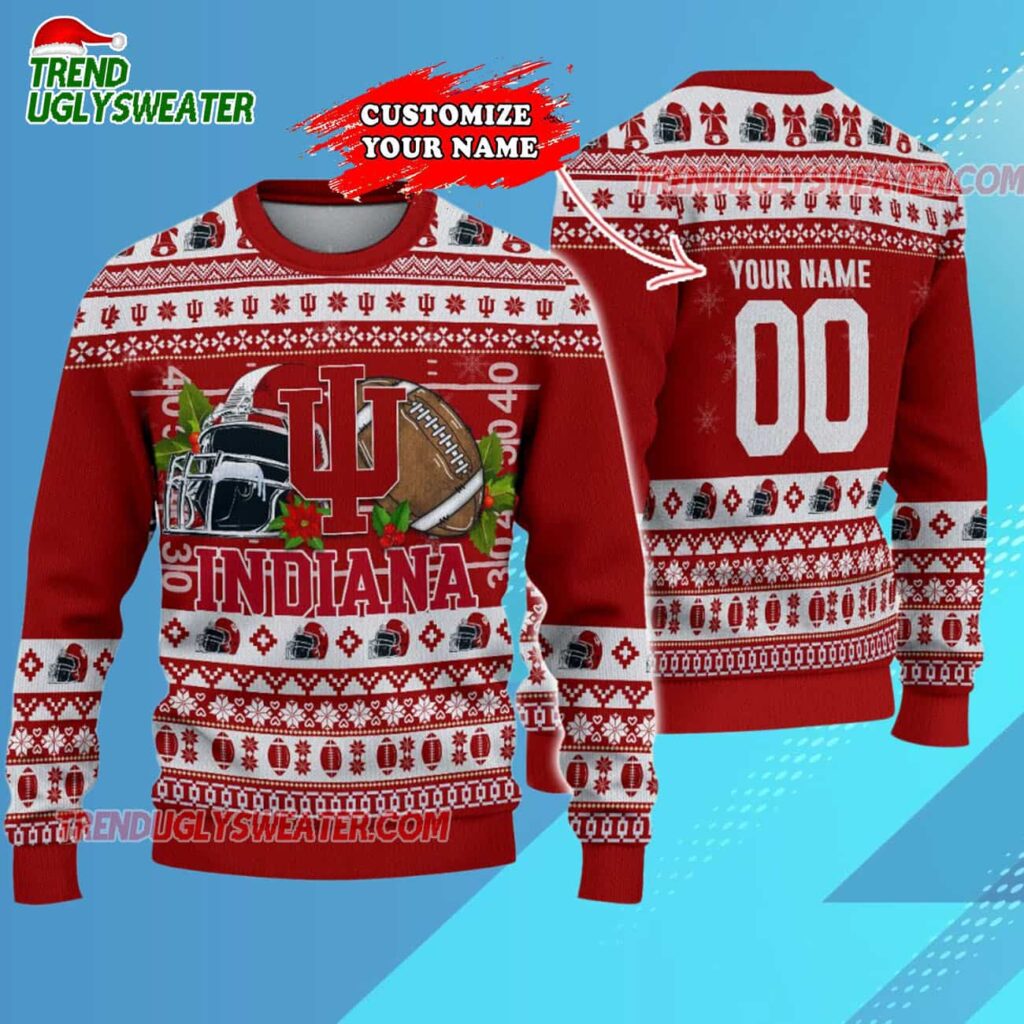 Custom Indiana Hoosiers Logo Team Football Christmas Ugly Sweater 3