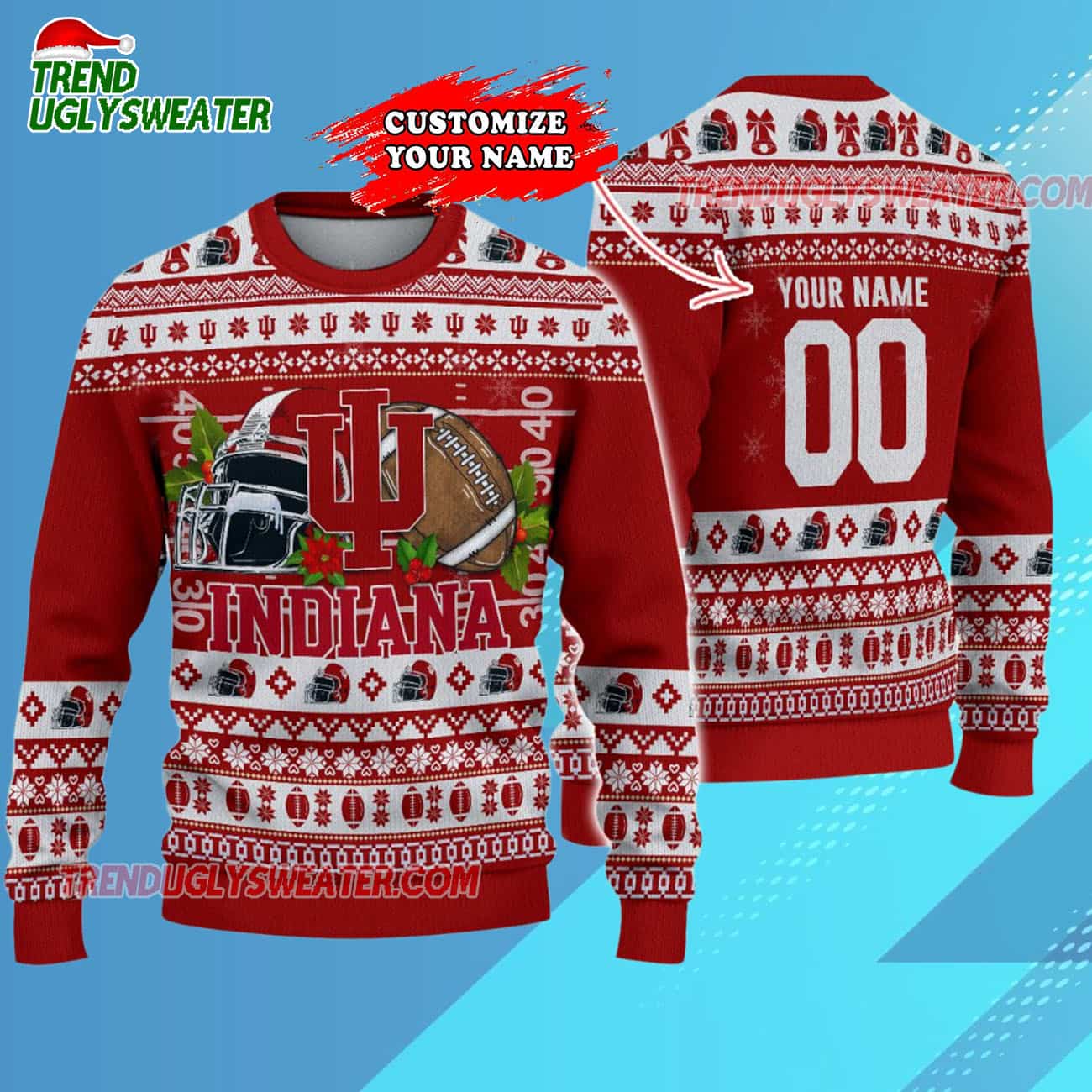 Custom Indiana Hoosiers Logo Team Football Christmas Ugly Sweater Custom Indiana Hoosiers Logo Team Football Christmas Ugly Sweater