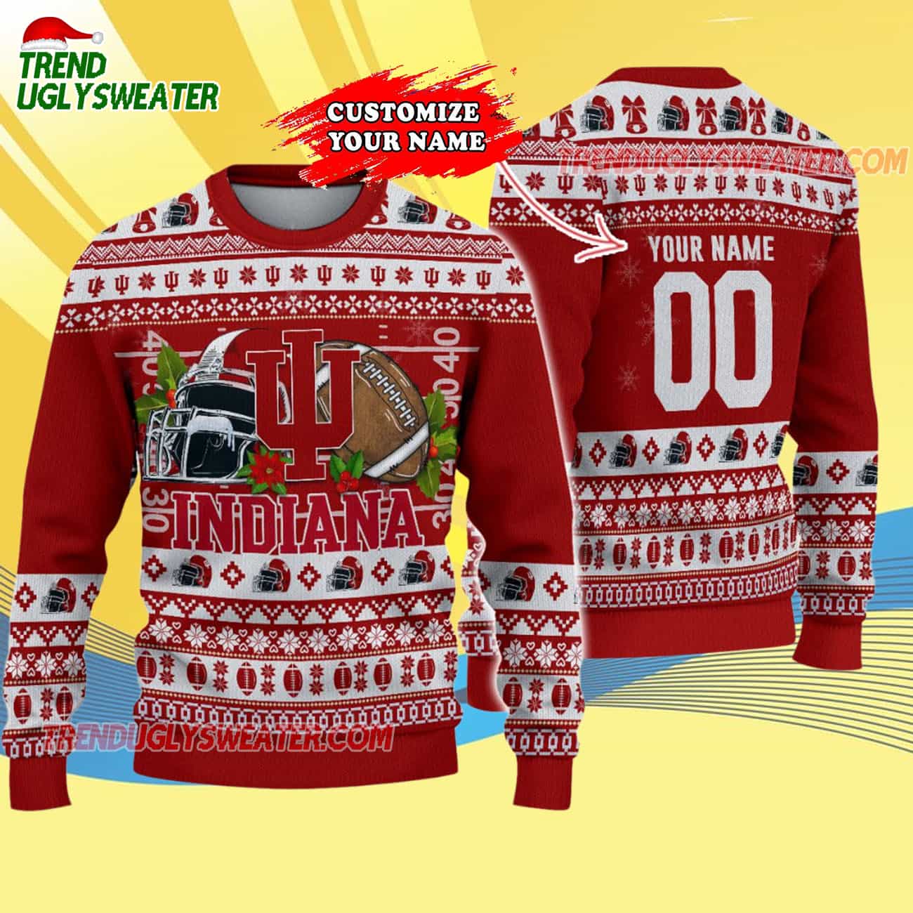 Custom Indiana Hoosiers Logo Team Football Christmas Ugly Sweater Custom Indiana Hoosiers Logo Team Football Christmas Ugly Sweater