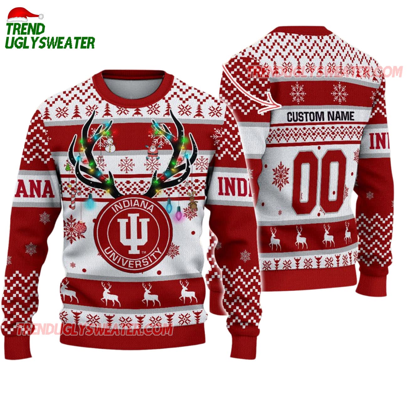Custom Indiana Hoosiers Special Reindeer Light Ugly Christmas Sweater Custom Indiana Hoosiers Special Reindeer Light Ugly Christmas Sweater