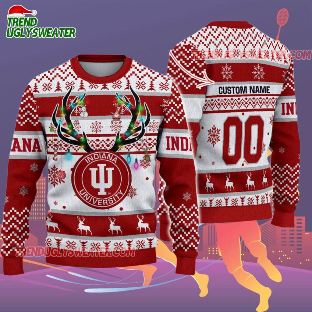 Custom Indiana Hoosiers Special Reindeer Light Ugly Christmas Sweater 2