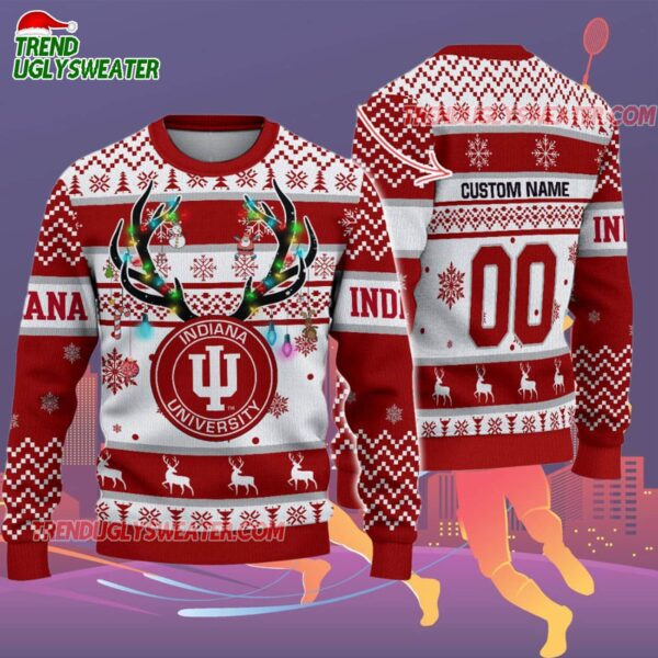 Custom Indiana Hoosiers Special Reindeer Light Ugly Christmas Sweater 2