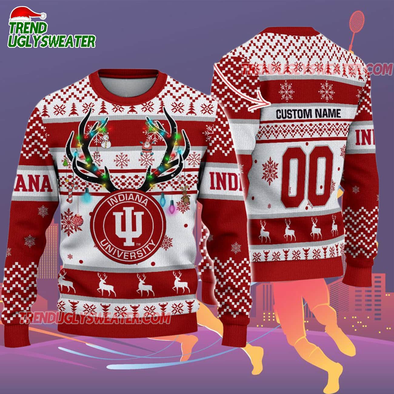 Custom Indiana Hoosiers Special Reindeer Light Ugly Christmas Sweater Custom Indiana Hoosiers Special Reindeer Light Ugly Christmas Sweater