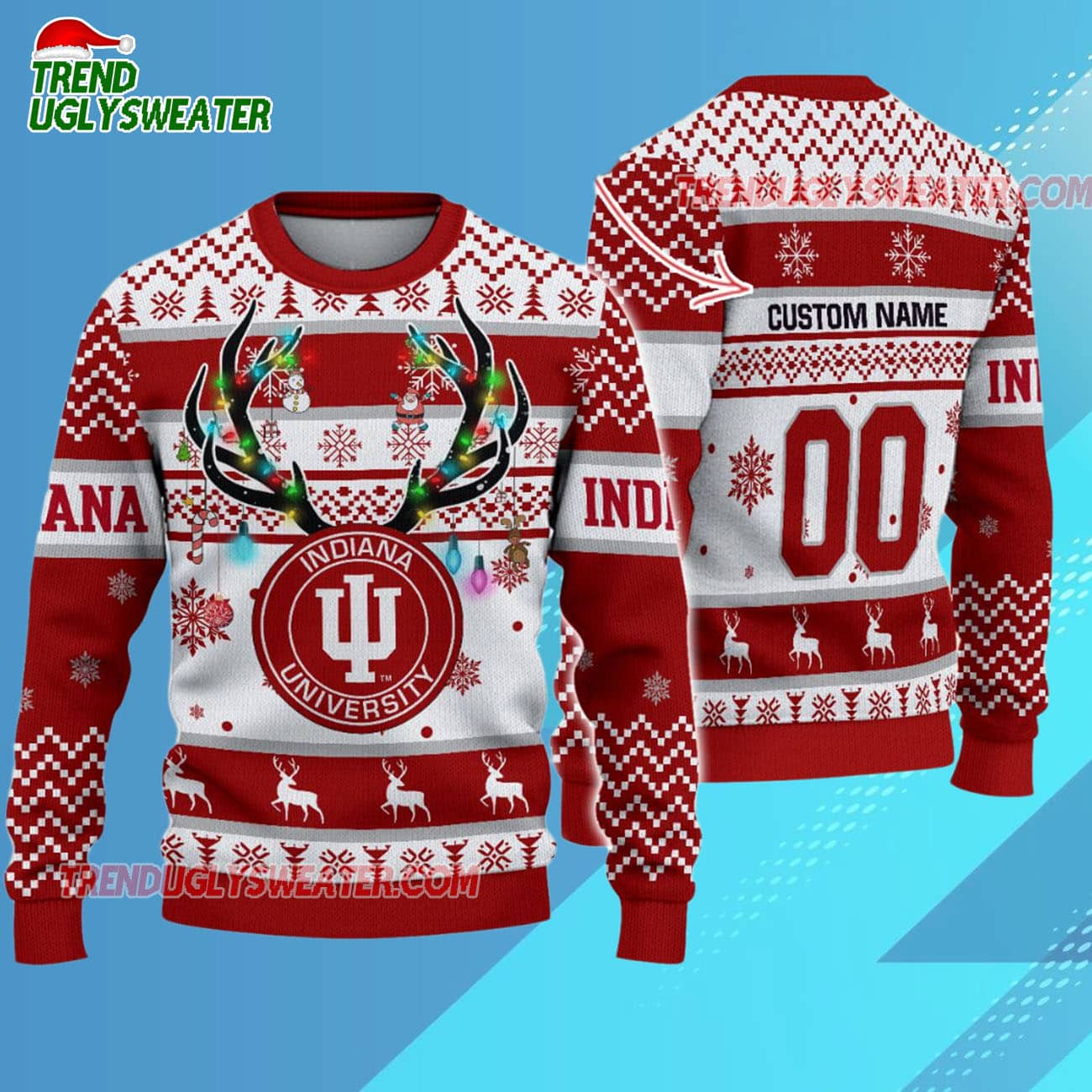 Custom Indiana Hoosiers Special Reindeer Light Ugly Christmas Sweater Custom Indiana Hoosiers Special Reindeer Light Ugly Christmas Sweater