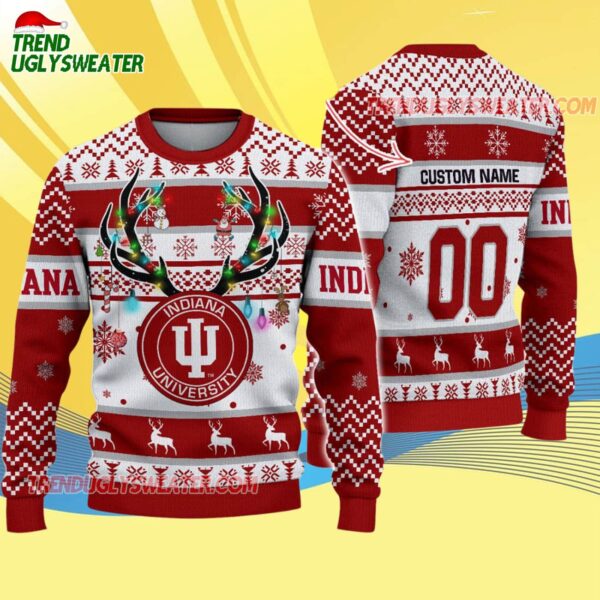 Custom Indiana Hoosiers Special Reindeer Light Ugly Christmas Sweater 4