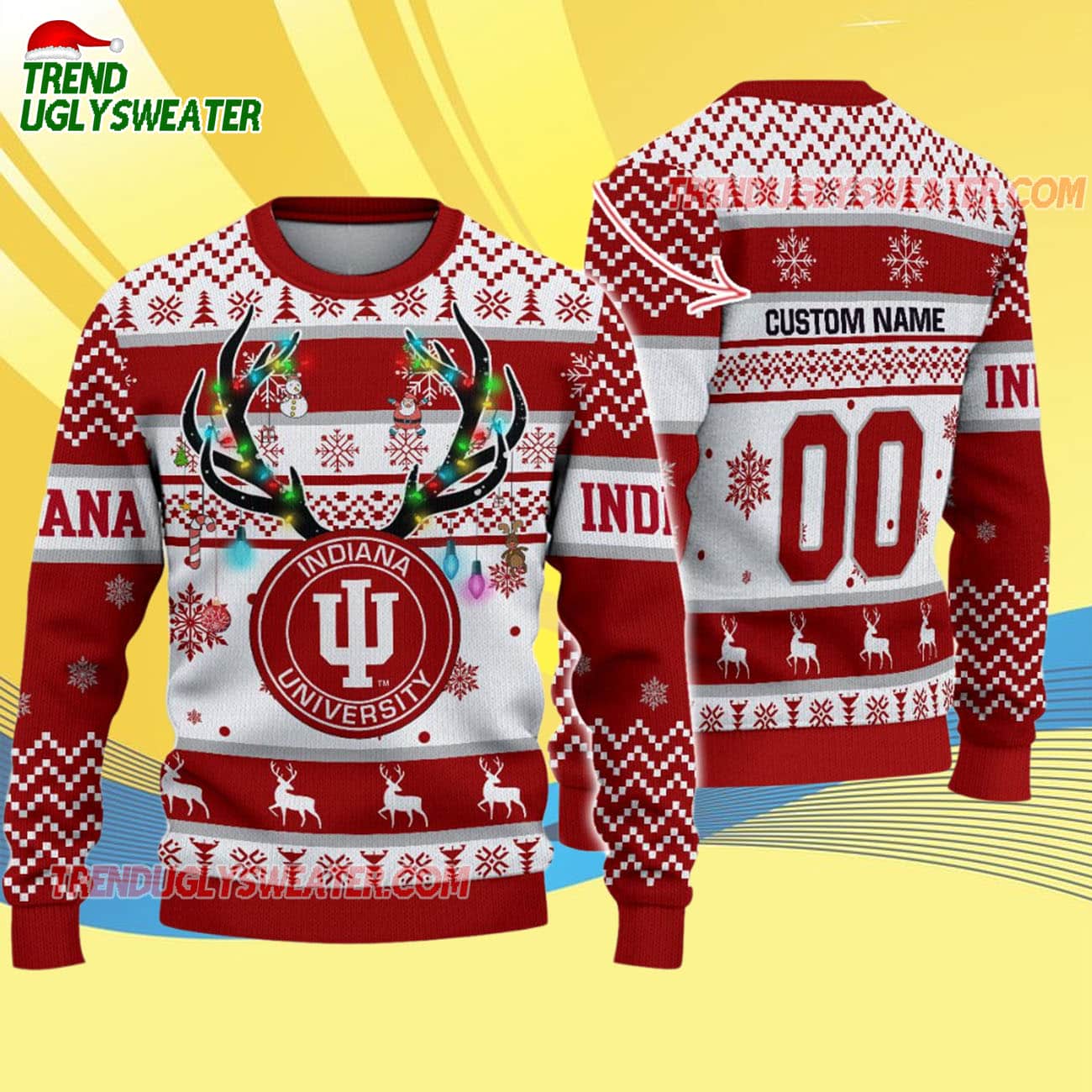 Custom Indiana Hoosiers Special Reindeer Light Ugly Christmas Sweater Custom Indiana Hoosiers Special Reindeer Light Ugly Christmas Sweater