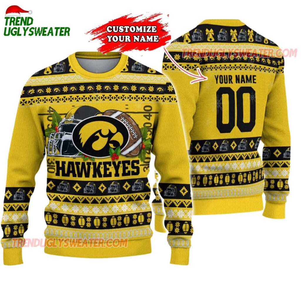 Custom Iowa Hawkeyes Logo Team Football Christmas Ugly Sweater 1