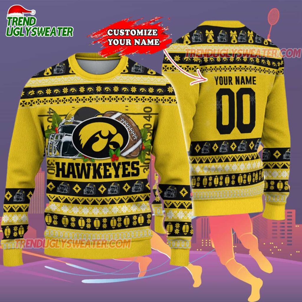 Custom Iowa Hawkeyes Logo Team Football Christmas Ugly Sweater 2