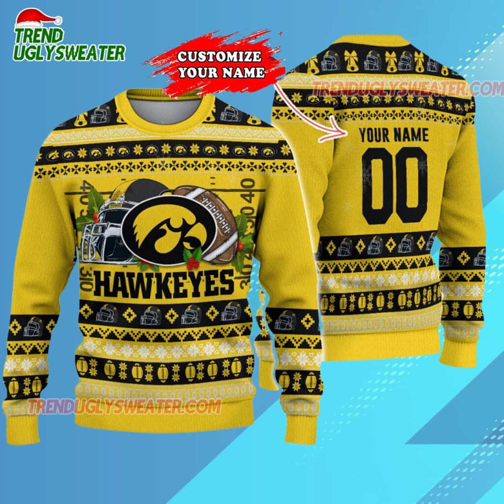 Custom Iowa Hawkeyes Logo Team Football Christmas Ugly Sweater 3