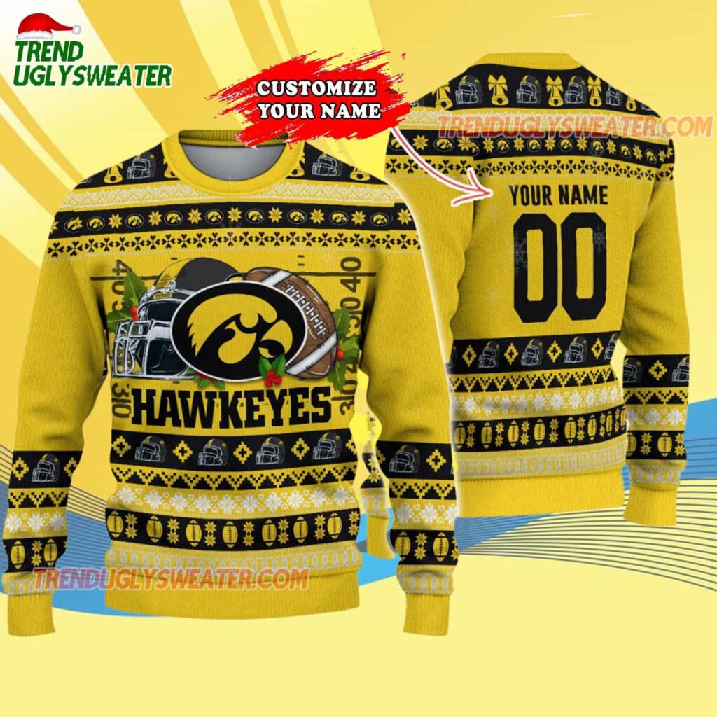 Custom Iowa Hawkeyes Logo Team Football Christmas Ugly Sweater 4