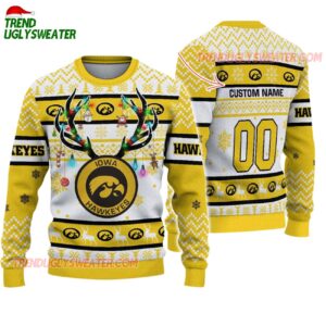 Custom Iowa Hawkeyes Special Reindeer Light Ugly Christmas Sweater 1