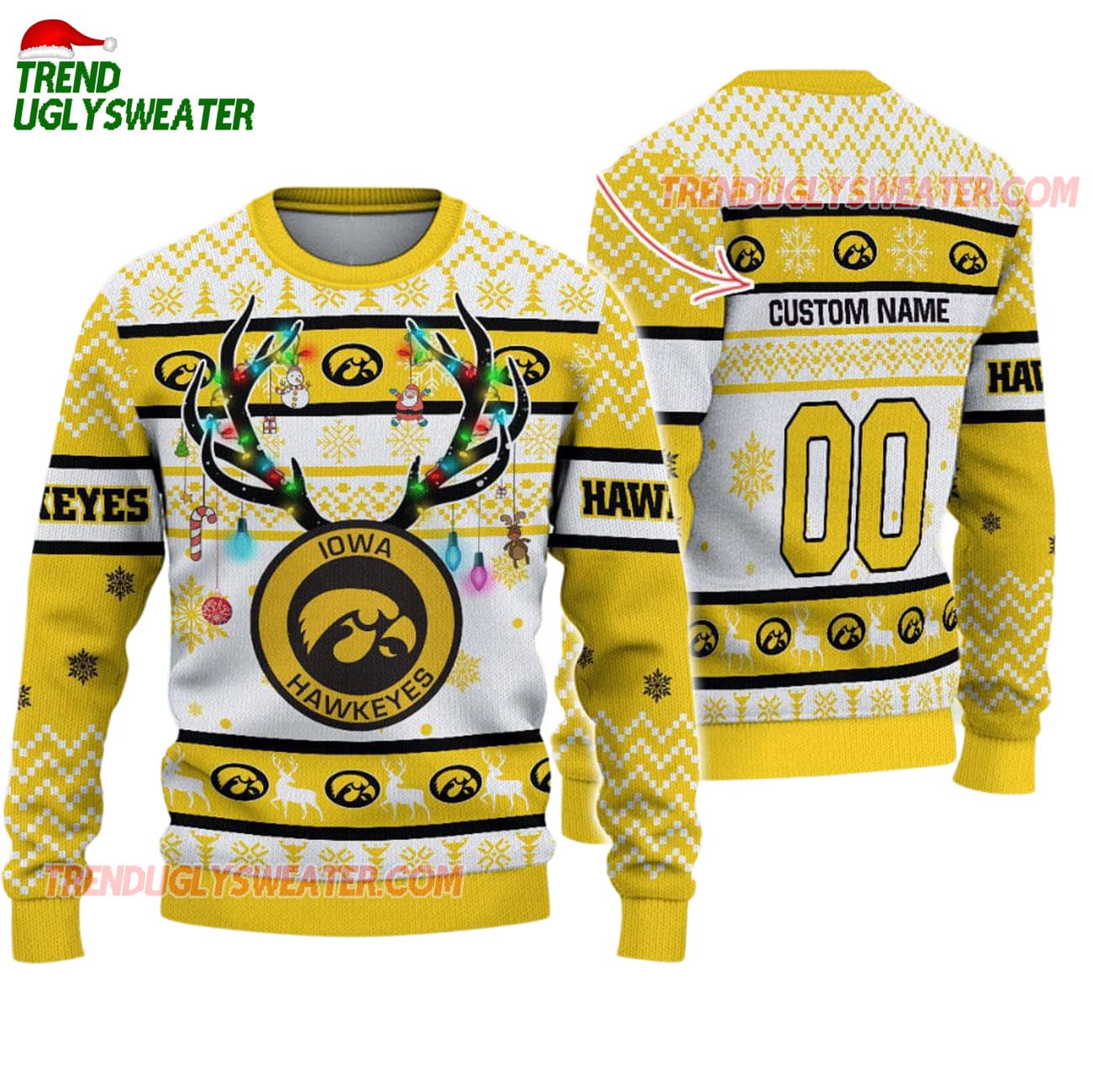 Custom Iowa Hawkeyes Special Reindeer Light Ugly Christmas Sweater Custom Iowa Hawkeyes Special Reindeer Light Ugly Christmas Sweater