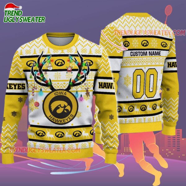 Custom Iowa Hawkeyes Special Reindeer Light Ugly Christmas Sweater 2