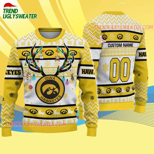 Custom Iowa Hawkeyes Special Reindeer Light Ugly Christmas Sweater 4