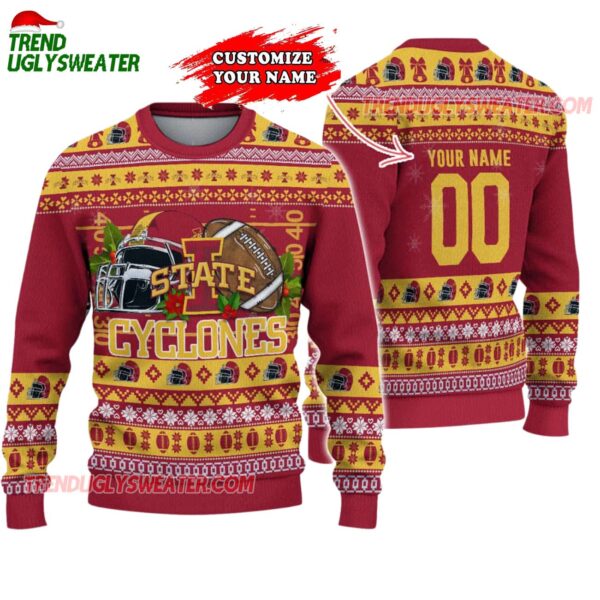 Custom Iowa State Cyclones Logo Team Football Christmas Ugly Sweater 1