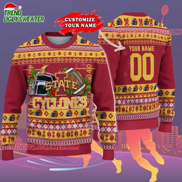 Custom Iowa State Cyclones Logo Team Football Christmas Ugly Sweater 2