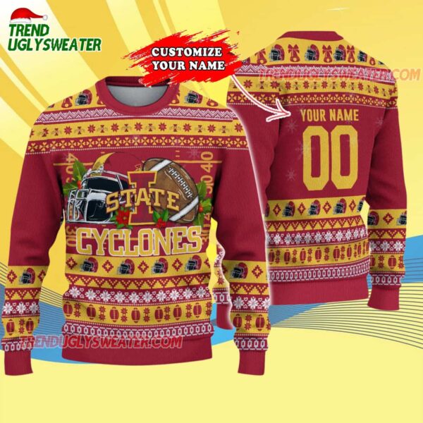 Custom Iowa State Cyclones Logo Team Football Christmas Ugly Sweater 4