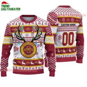 Custom Iowa State Cyclones Special Reindeer Light Ugly Christmas Sweater 1