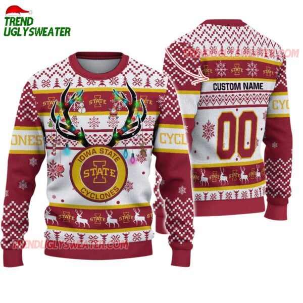 Custom Iowa State Cyclones Special Reindeer Light Ugly Christmas Sweater 1