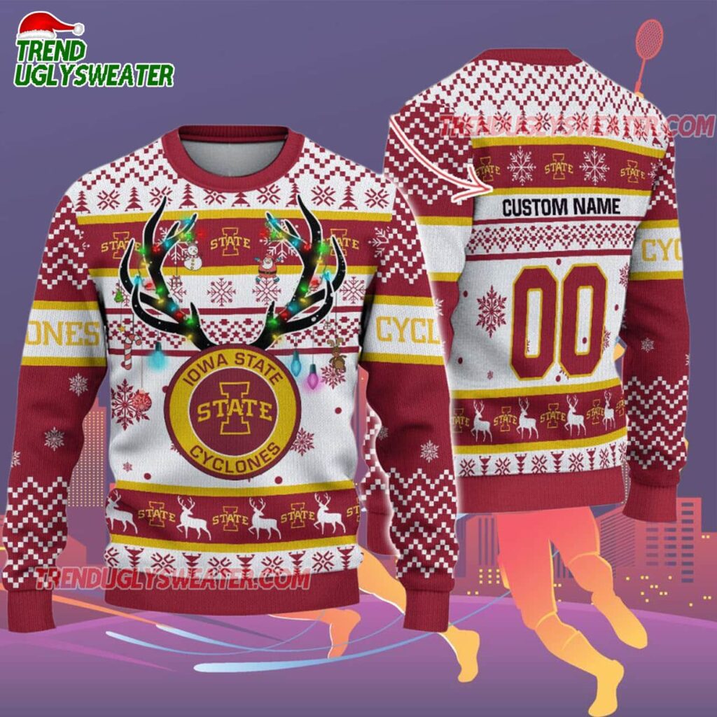 Custom Iowa State Cyclones Special Reindeer Light Ugly Christmas Sweater 2